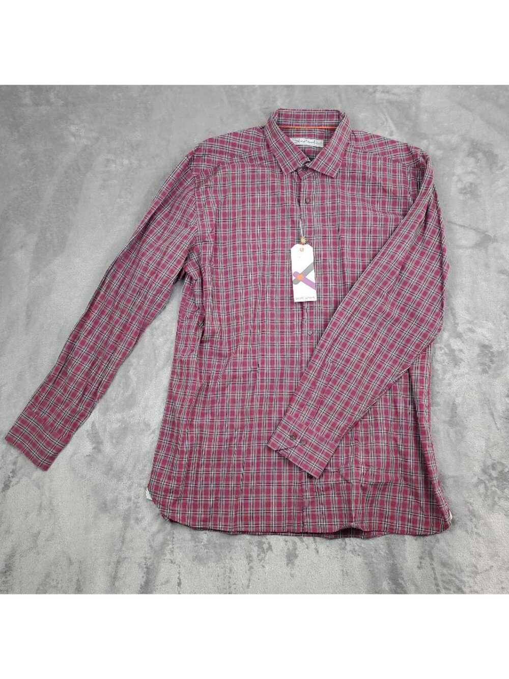 Scott James Plaid Button Up Shirt Mens Sz XL Long Sleeve Burgundy Wine Gray NWT